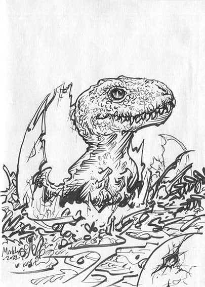 Image of T-rex hatchling inked art