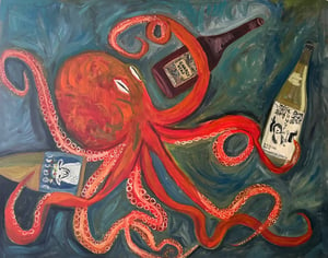Image of Octopus Oenophile. Original oil painting.