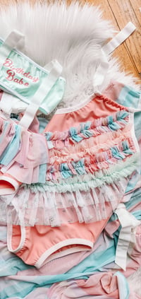 Unicorn pastel rainbow ruffle swimsuit