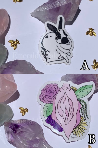 Image of Vulva Flower Sticker & Oreo the Bunny Sticker