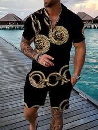 Mens gold chain printed 2 piece set