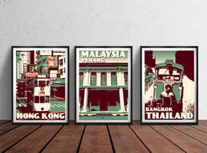 Image of Vintage poster Malaysia - Penang - George Town - Green - Fine Art Print