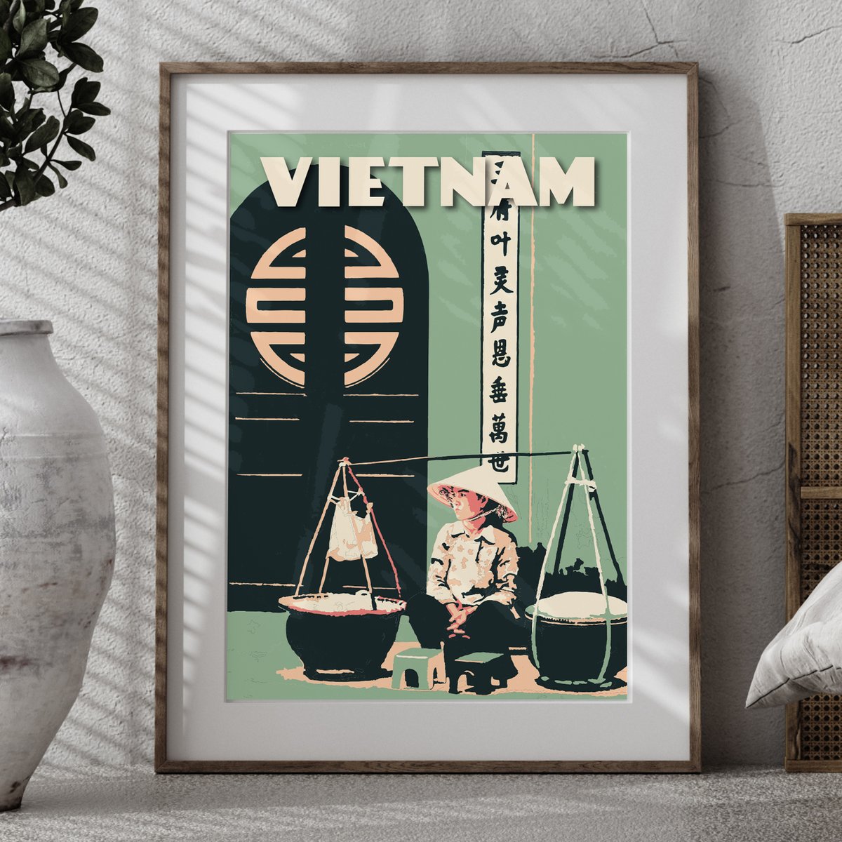Image of Vintage poster Vietnam - Vietnamese door - Jade - Fine Art Print