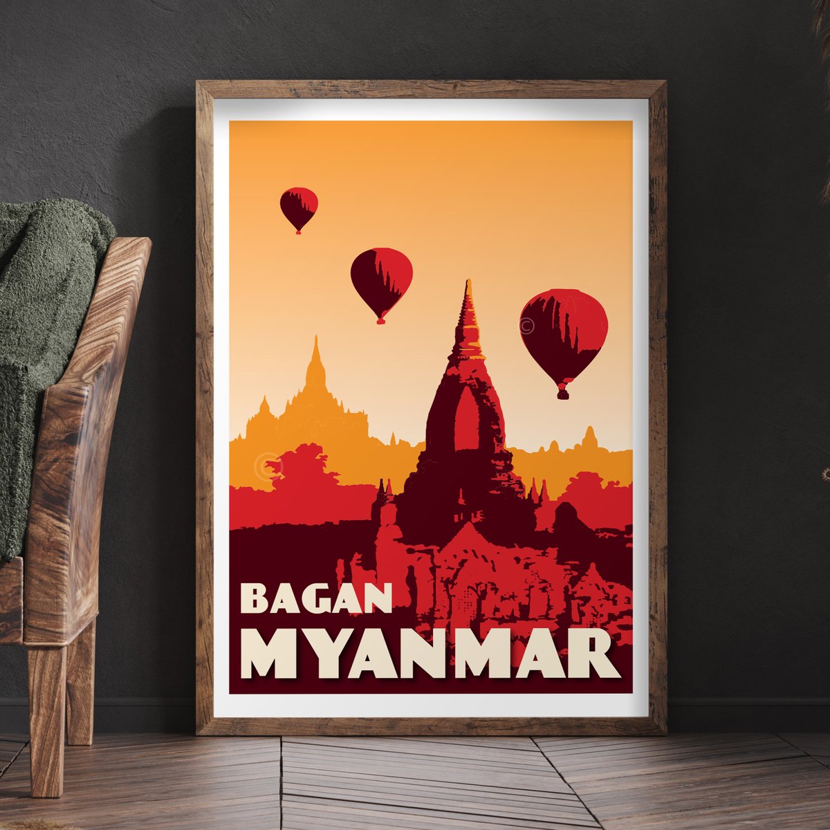 Image of Vintage poster Myanmar - Bagan - Fine Art Print