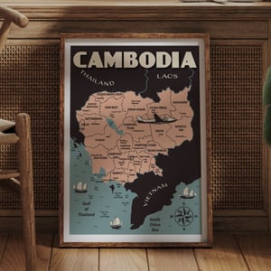 Image of Vintage poster Cambodia Map - Fine Art Print