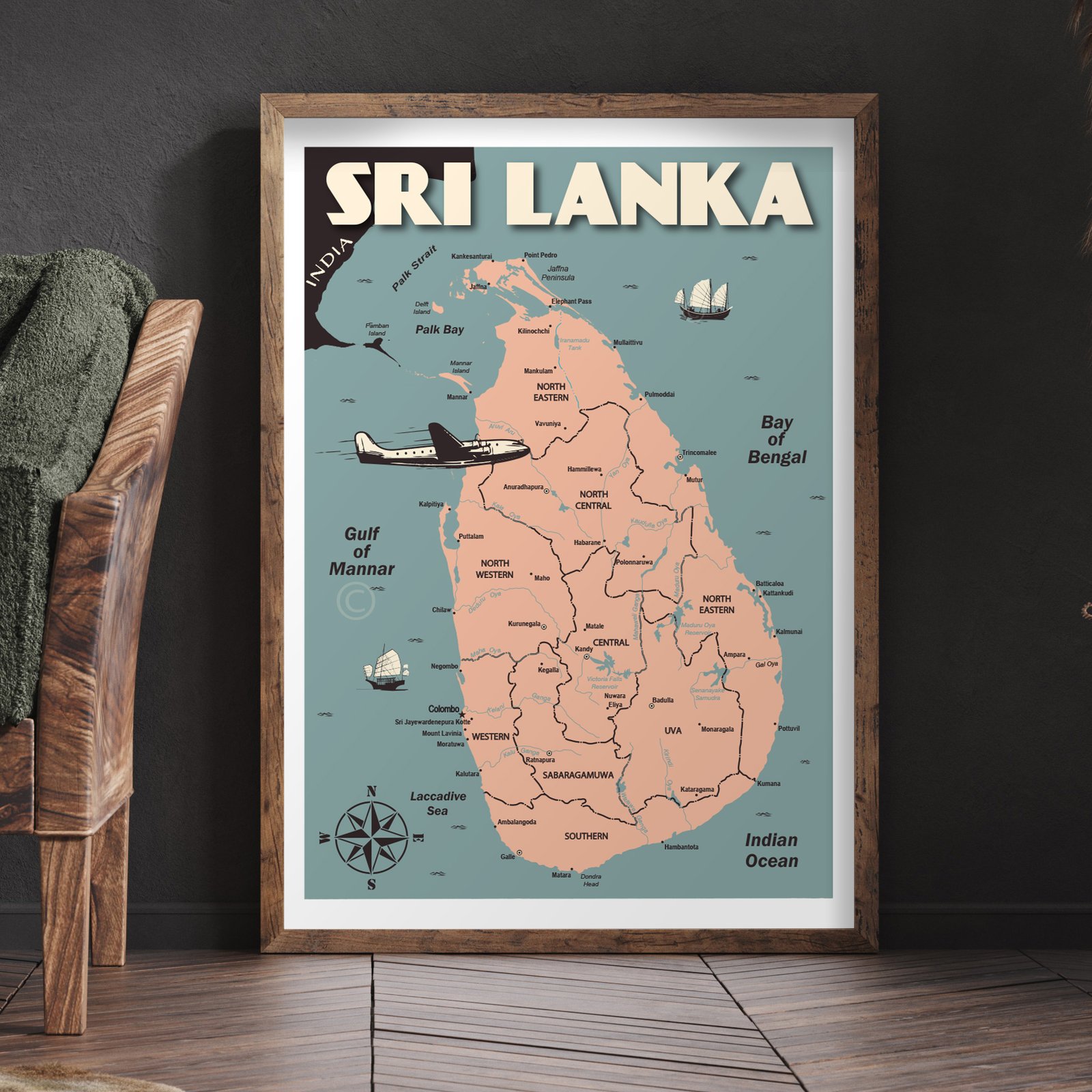 Vintage Sri Lanka Map - Fine Art Print