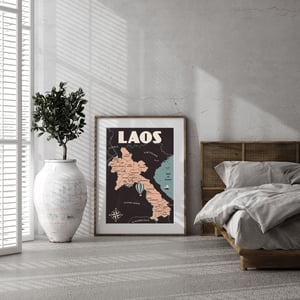 Image of Vintage poster Laos Map - Fine Art Print