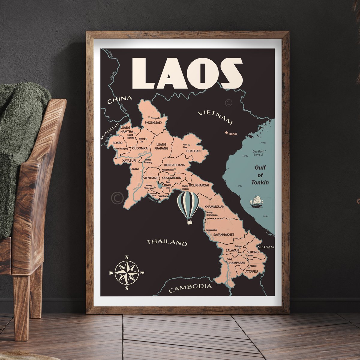Image of Vintage poster Laos Map - Fine Art Print