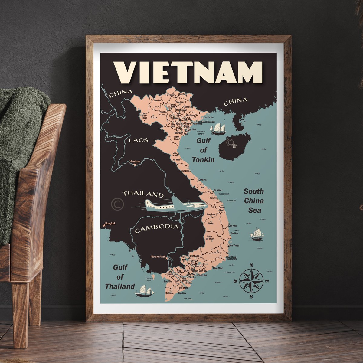 Vintage poster Vietnam Map - Fine Art Print