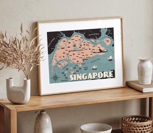 Image of Vintage poster Singapore Map - Fine Art Print