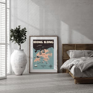 Image of Vintage poster Hong Kong Map - Fine Art Print