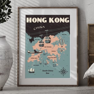 Image of Vintage poster Hong Kong Map - Fine Art Print