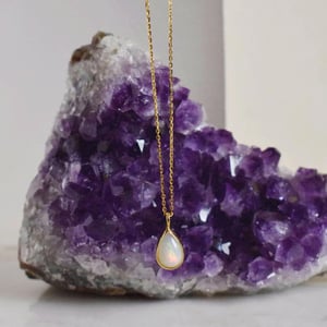Image of Fire Opal cabochon pear shape 14k gold necklace no.1