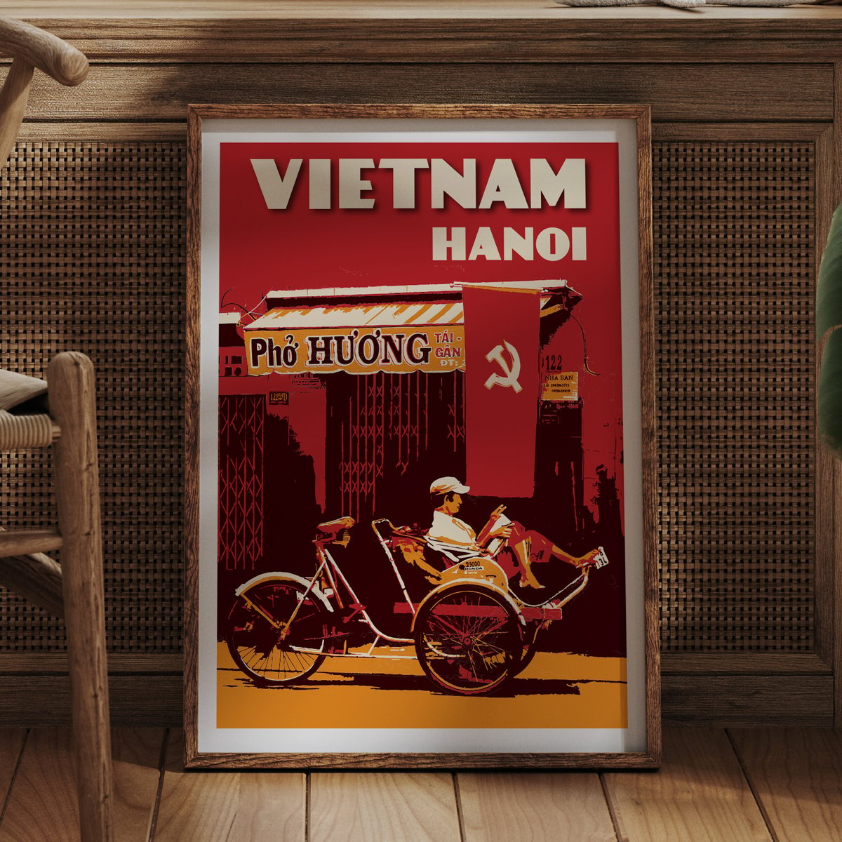 Image of Vintage poster Vietnam - Hanoi Trishaw - Fine Art Print