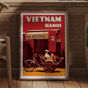 Image of Vintage poster Vietnam - Hanoi Trishaw - Fine Art Print