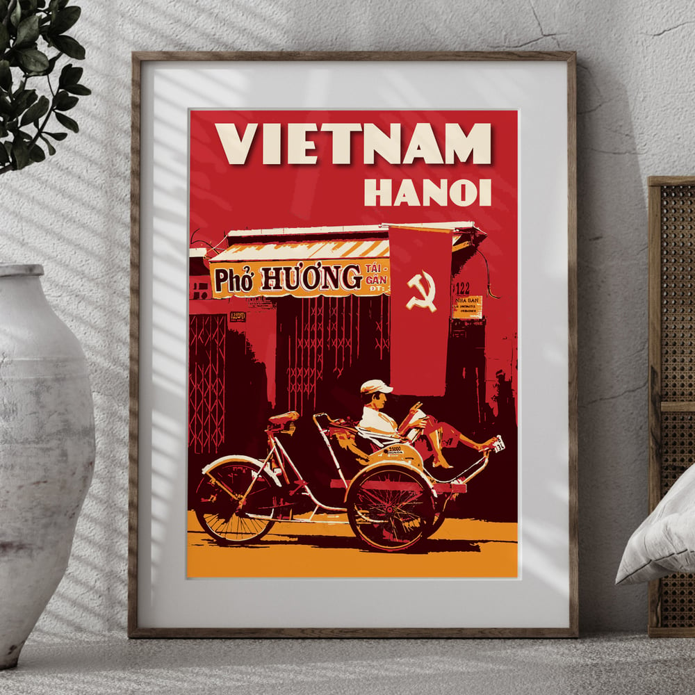 Vintage poster Vietnam - Vietnamese door - Red - Fine Art Print