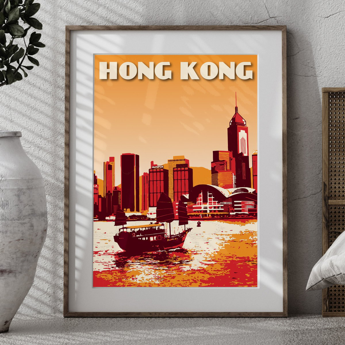 Image of Vintage poster Hong Kong - Victoria harbour - Fine Art Print