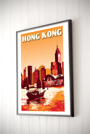 Image of Vintage poster Hong Kong - Victoria harbour - Fine Art Print