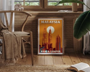 Image of Vintage poster Malaysia - Kuala Lumpur - Petronas Towers - Orange - Fine Art Print