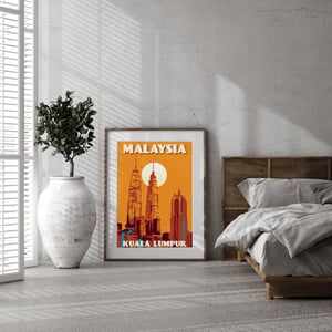 Image of Vintage poster Malaysia - Kuala Lumpur - Petronas Towers - Orange - Fine Art Print