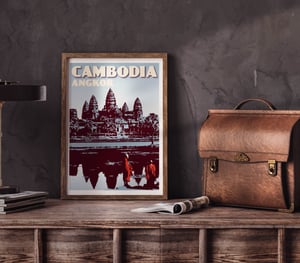 Image of Vintage poster Cambodia Cambodge - Angkor Wat Blue - Fine Art Print