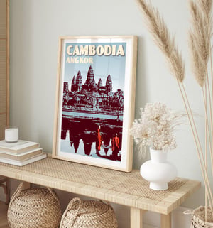 Image of Vintage poster Cambodia Cambodge - Angkor Wat Blue - Fine Art Print