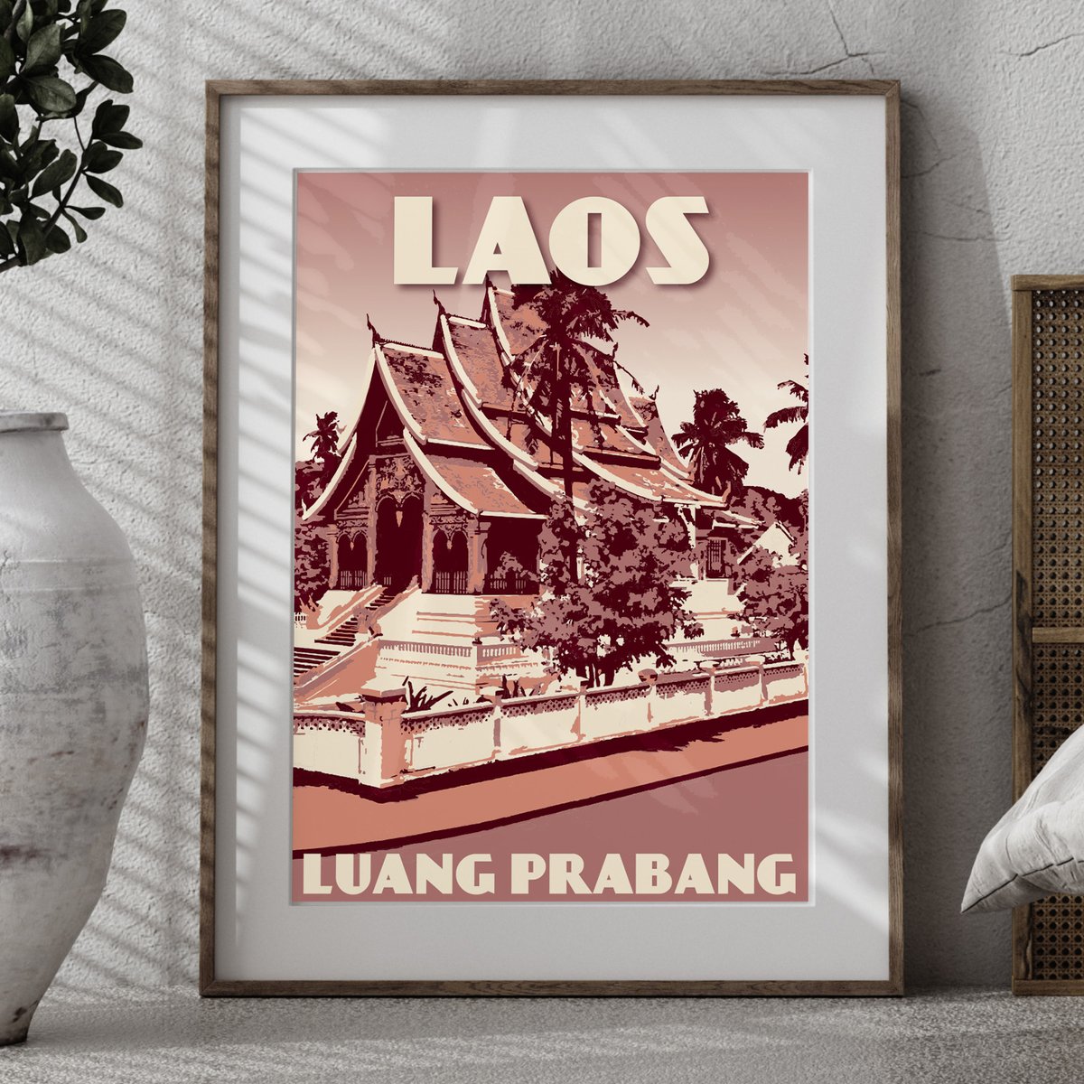 Image of Vintage poster Laos - Luang Prabang - Wat Ho Phra Bang - Fine Art Print