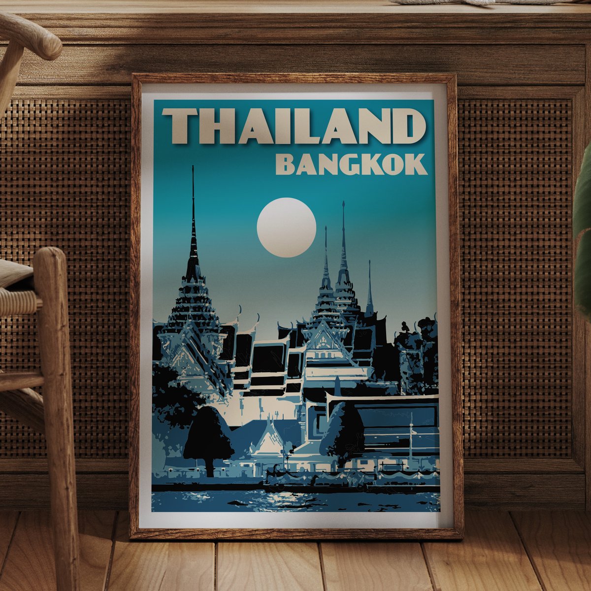 Image of Vintage poster Thailand - Royal Palace Blue - Fine Art Print