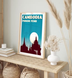 Image of Vintage poster Cambodia - Phnom Penh Blue - Fine Art Print 