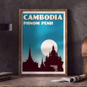 Image of Vintage poster Cambodia - Phnom Penh Blue - Fine Art Print 