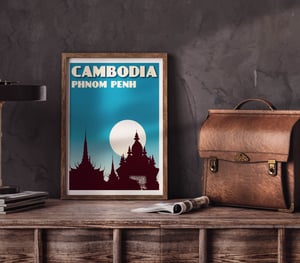 Image of Vintage poster Cambodia - Phnom Penh Blue - Fine Art Print 