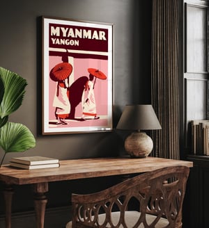 Image of Vintage poster Myanmar - Yangon - 2 Nuns - Fine Art Print