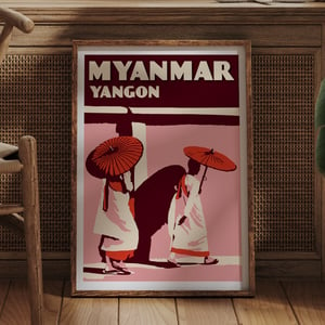 Image of Vintage poster Myanmar - Yangon - 2 Nuns - Fine Art Print