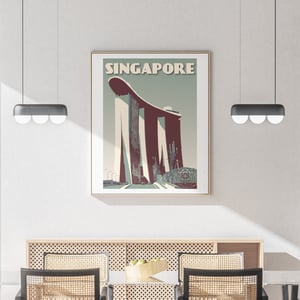 Image of Vintage poster Singapore - Marina Bay Sands - Green- Fine Art Print