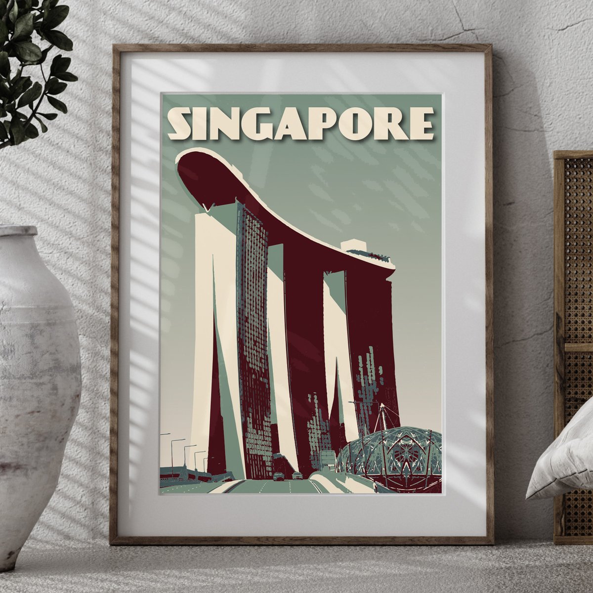 Image of Vintage poster Singapore - Marina Bay Sands - Green- Fine Art Print