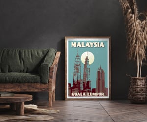 Image of Vintage poster Malaysia - Kuala Lumpur - Petronas Towers Blue - Fine Art Print