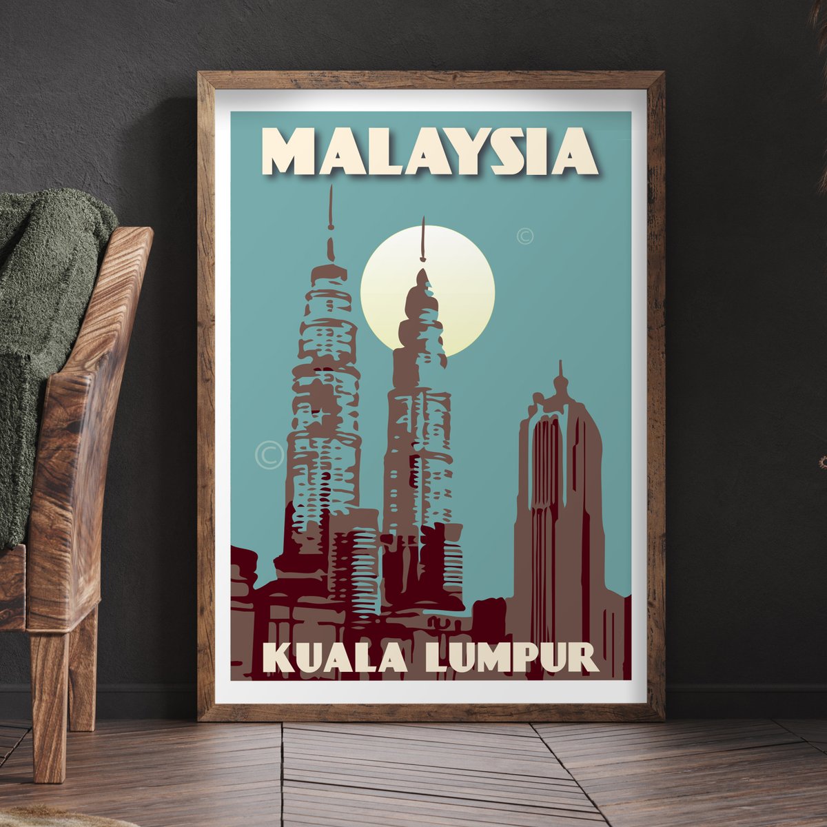 Image of Vintage poster Malaysia - Kuala Lumpur - Petronas Towers Blue - Fine Art Print