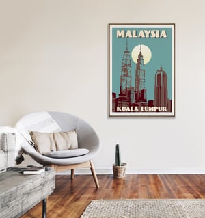 Image of Vintage poster Malaysia - Kuala Lumpur - Petronas Towers Blue - Fine Art Print