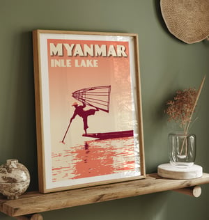 Image of Vintage poster Myanmar - Inle Lake Coral - Fine Art Print 