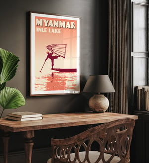Image of Vintage poster Myanmar - Inle Lake Coral - Fine Art Print 