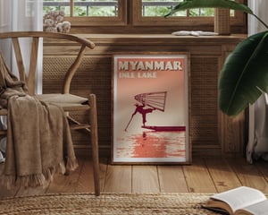 Image of Vintage poster Myanmar - Inle Lake Coral - Fine Art Print 