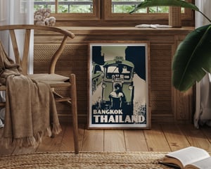 Image of Vintage poster Thailand - Bangkok Tuktuk Green - Fine Art Print