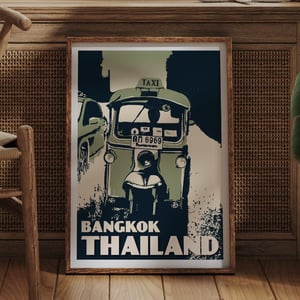 Image of Vintage poster Thailand - Bangkok Tuktuk Green - Fine Art Print