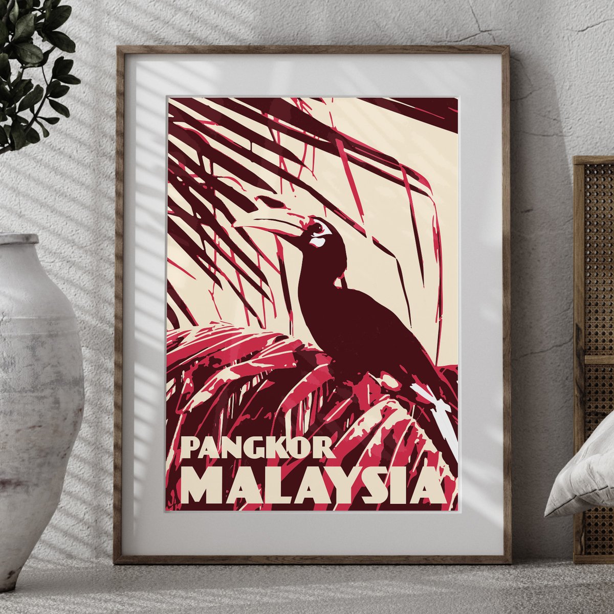 Image of Vintage poster Malaysia - Pangkor - Rhinoceros Hornbill  - Fine Art Print