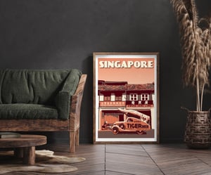 Image of  Vintage poster Singapore - Tiger Beer - Travel Gift - Fine Art Print - Coral