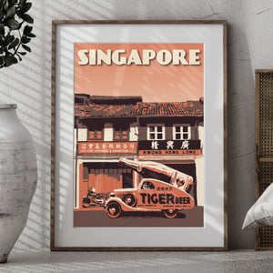 Image of  Vintage poster Singapore - Tiger Beer - Travel Gift - Fine Art Print - Coral