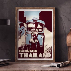 Image of Vintage poster Thailand - Bangkok - Tuktuk - Fine Art Print 