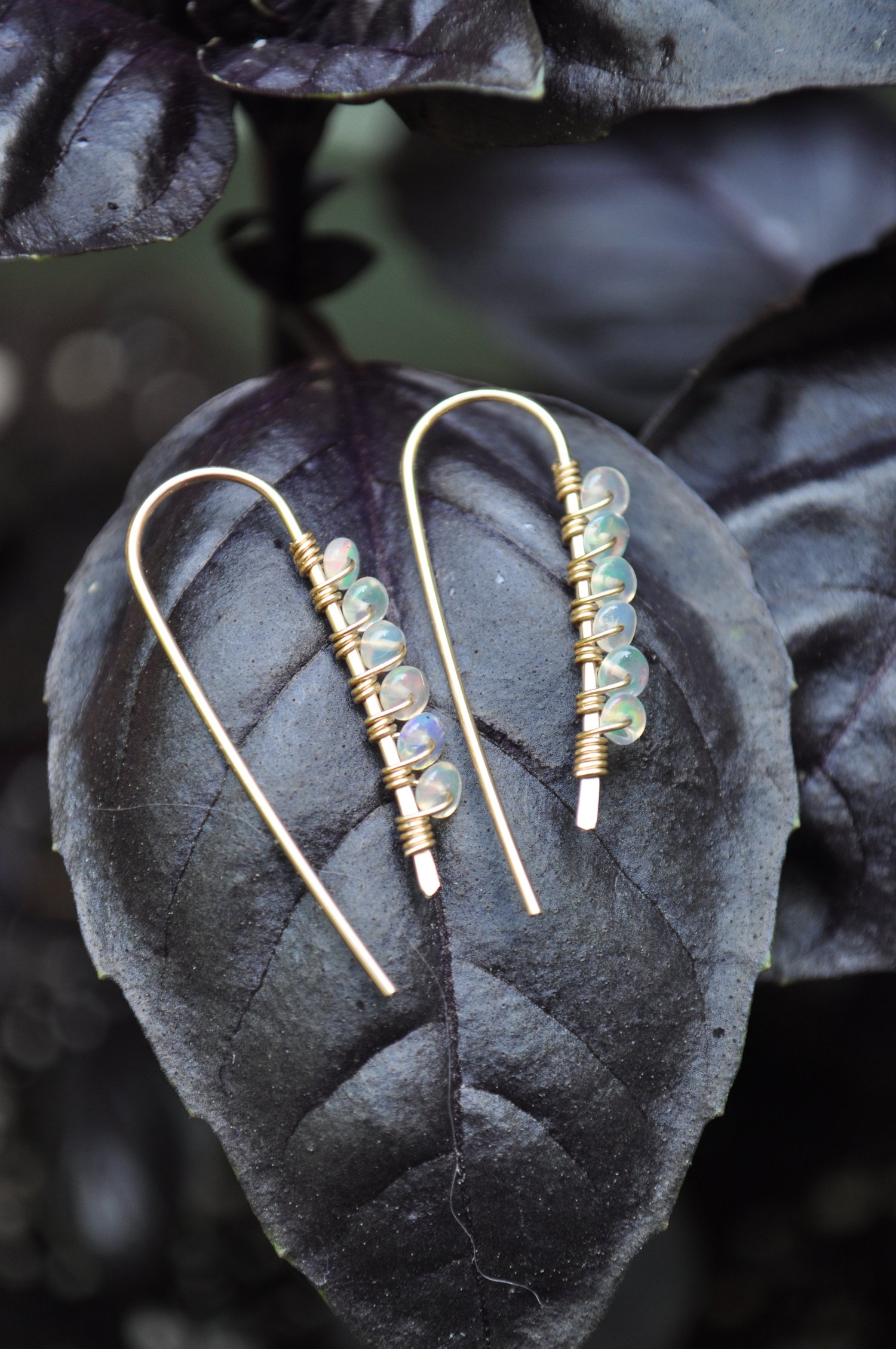 Image of Ethiopian Opal Arc Dangles on Gold Fill