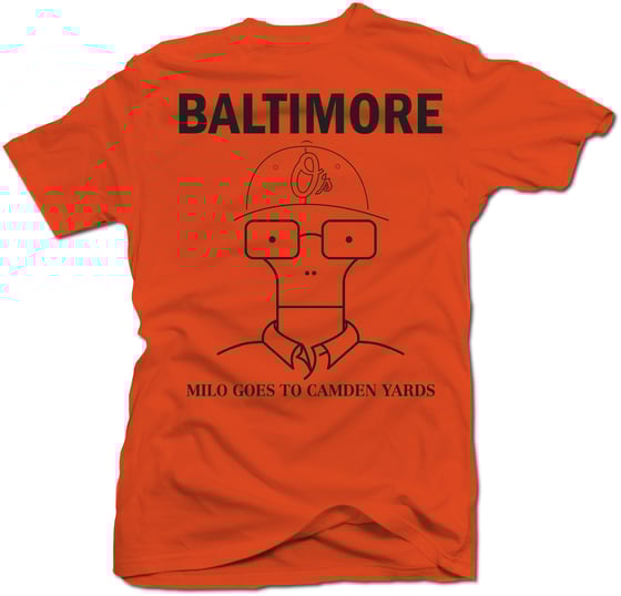 Image of Milo Goes to Camden Yards Shirt (Orange/Black) (free shipping)