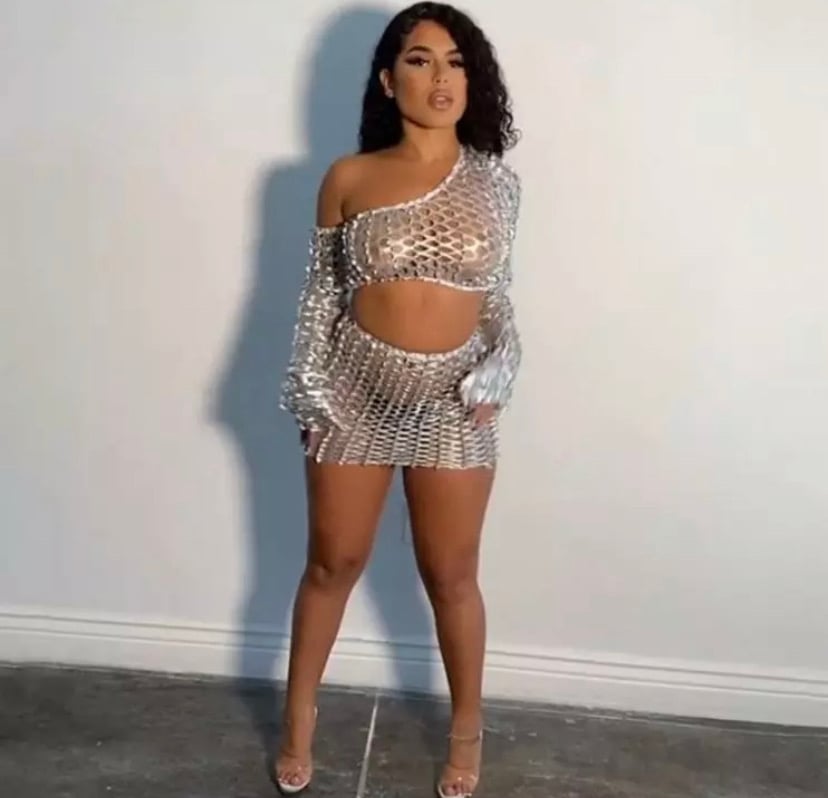 Image of Silver see-through two-piece skirt set